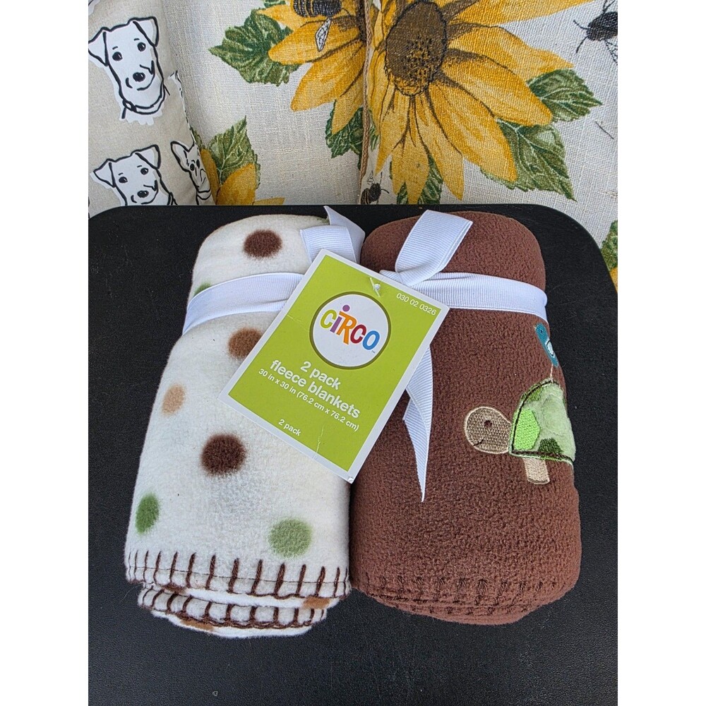 Circo Fleece Blanket 2 Pack NWT Natural Chomps Turtle Bird Target NWT 30x30